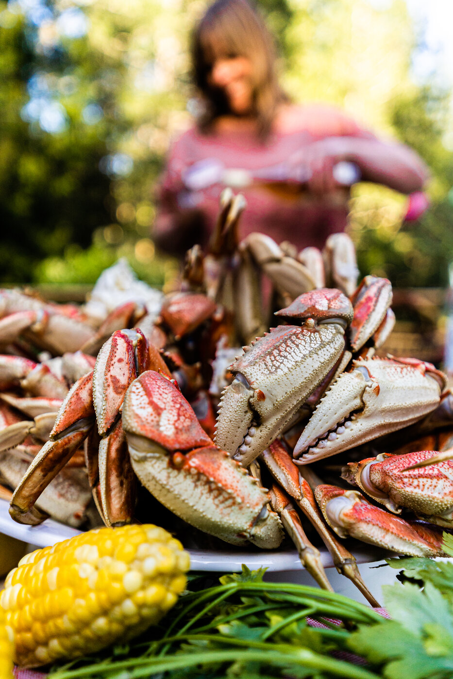 Fresh BC Dungeness crab piled high at the Captain's Table, BC CrabFest
